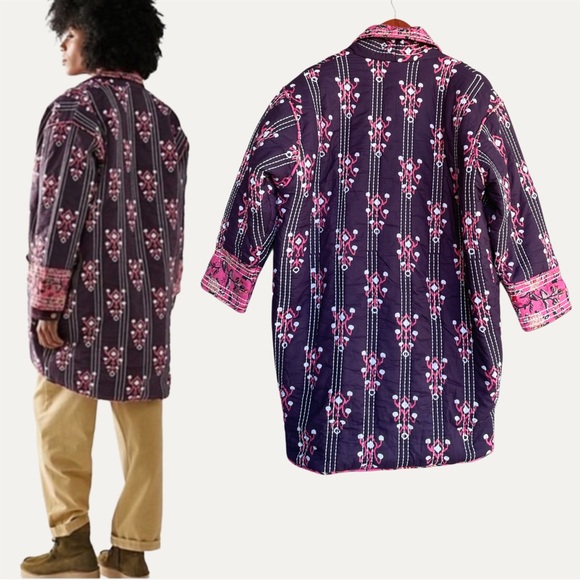 FREE PEOPLE x LLANI NWT Purple Pink Embroidered Quilted Gracie May Kimono Jacket - Picture 5 of 10